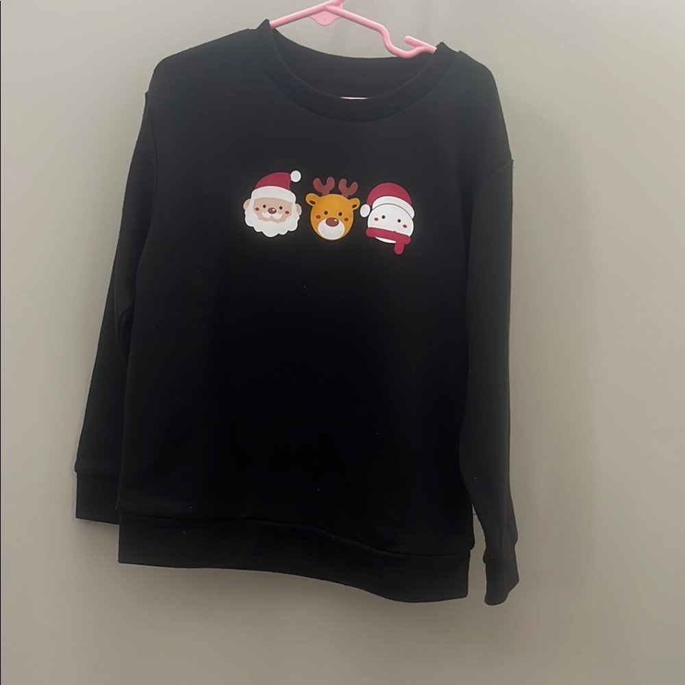 Black Holiday Sweatshirt with Santa and Reindeer